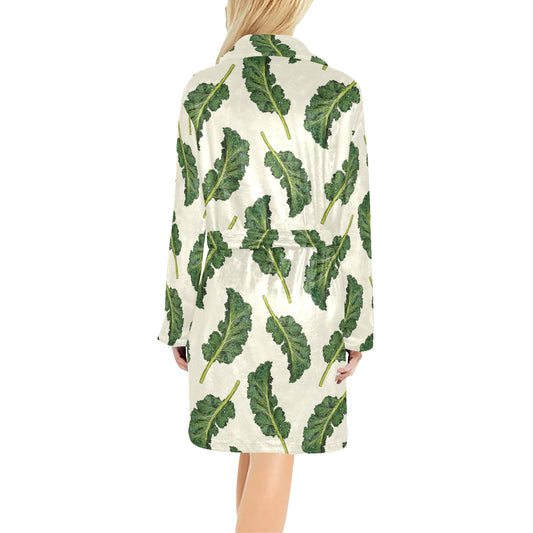 Kale Pattern Print Design 03 Women's Fleece Robe