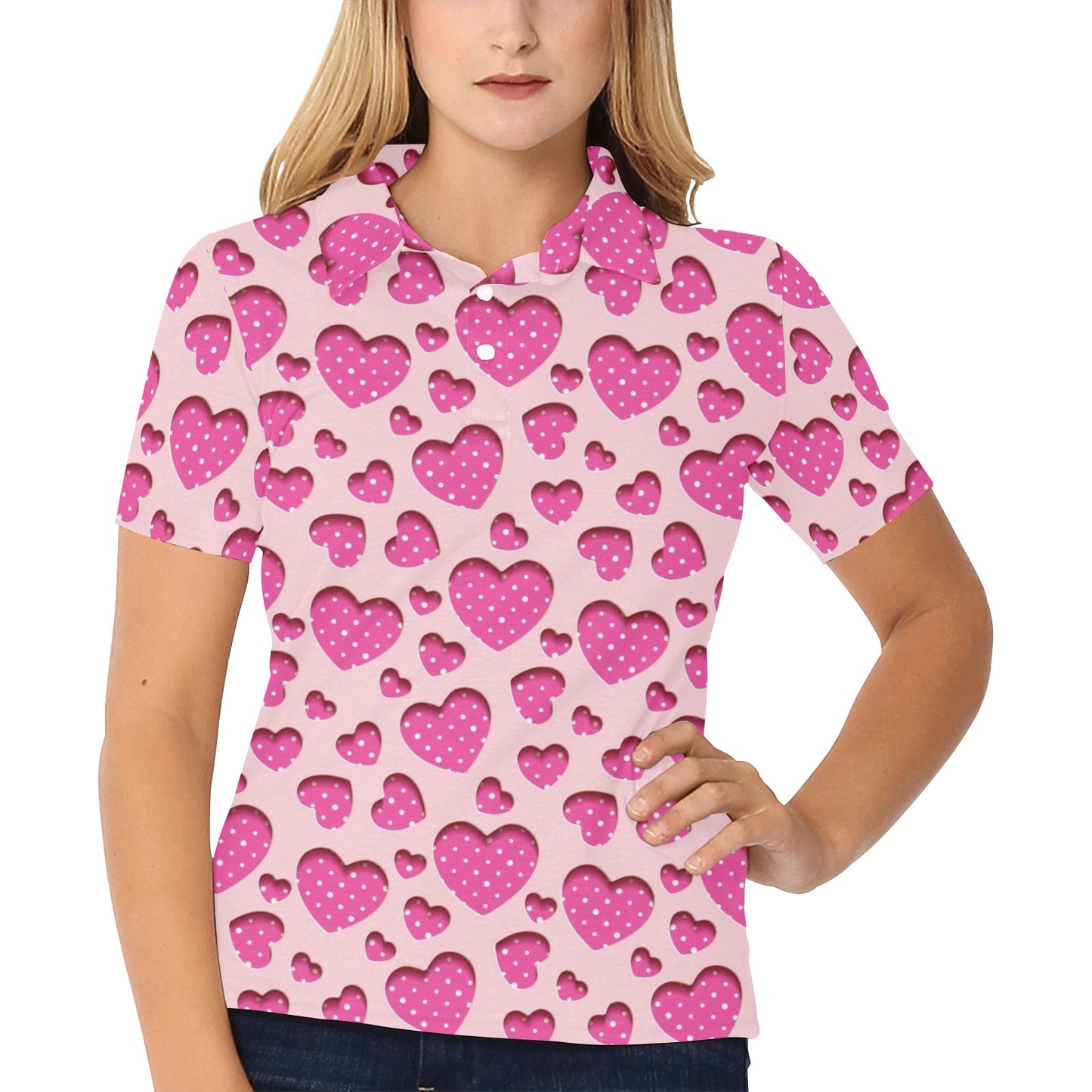 Heart Pink Pattern Print Design HE06 Women's Polo Shirt
