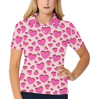 Heart Pink Pattern Print Design HE06 Women's Polo Shirt