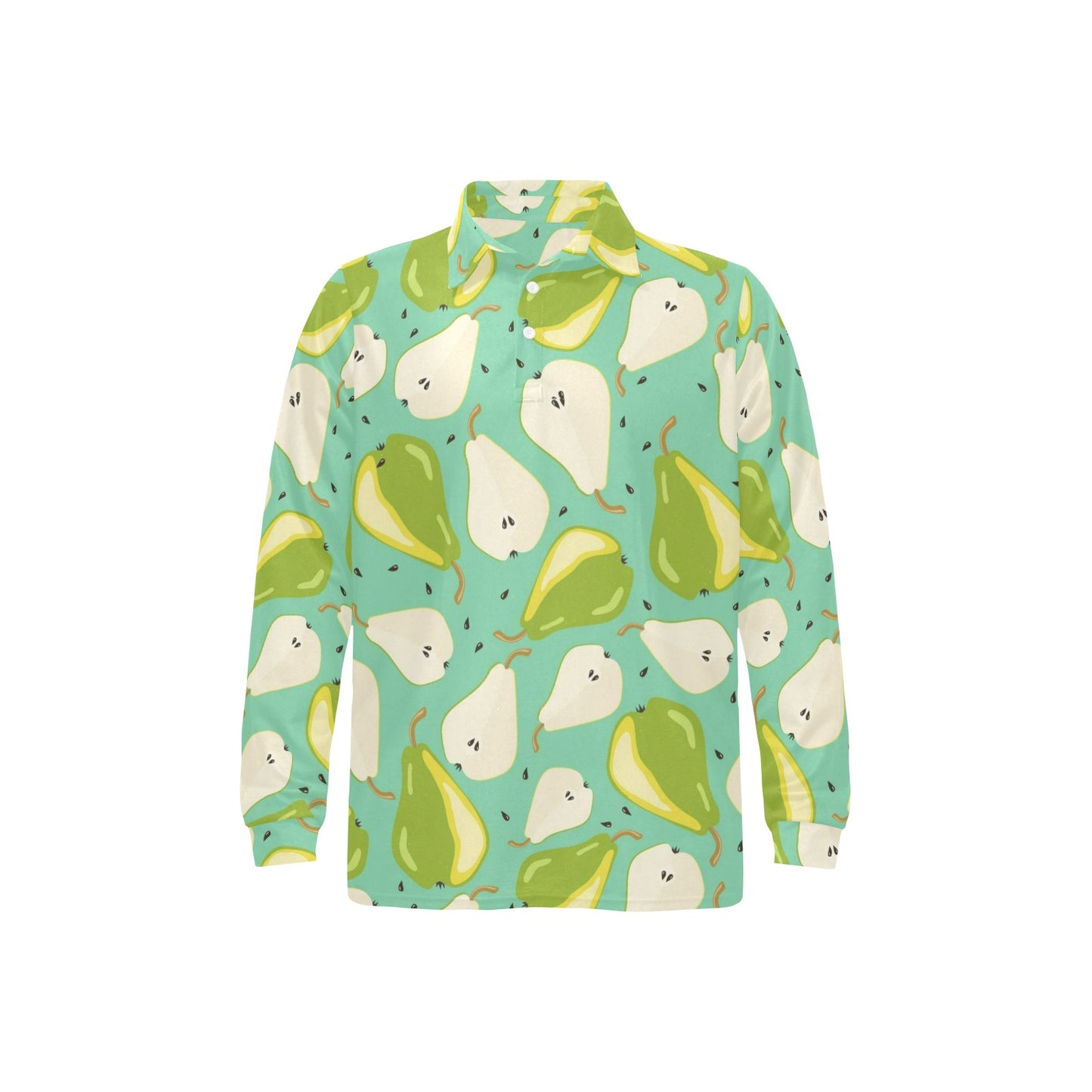 Pear Pattern Print Design PE04 Long Sleeve Polo Shirt For Men's