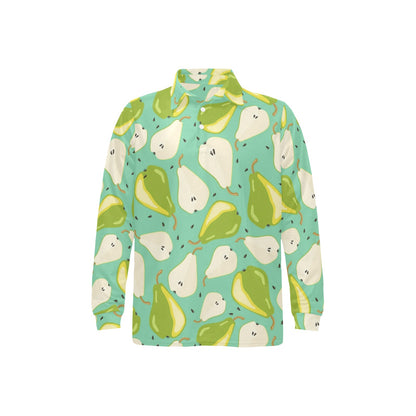 Pear Pattern Print Design PE04 Long Sleeve Polo Shirt For Men's