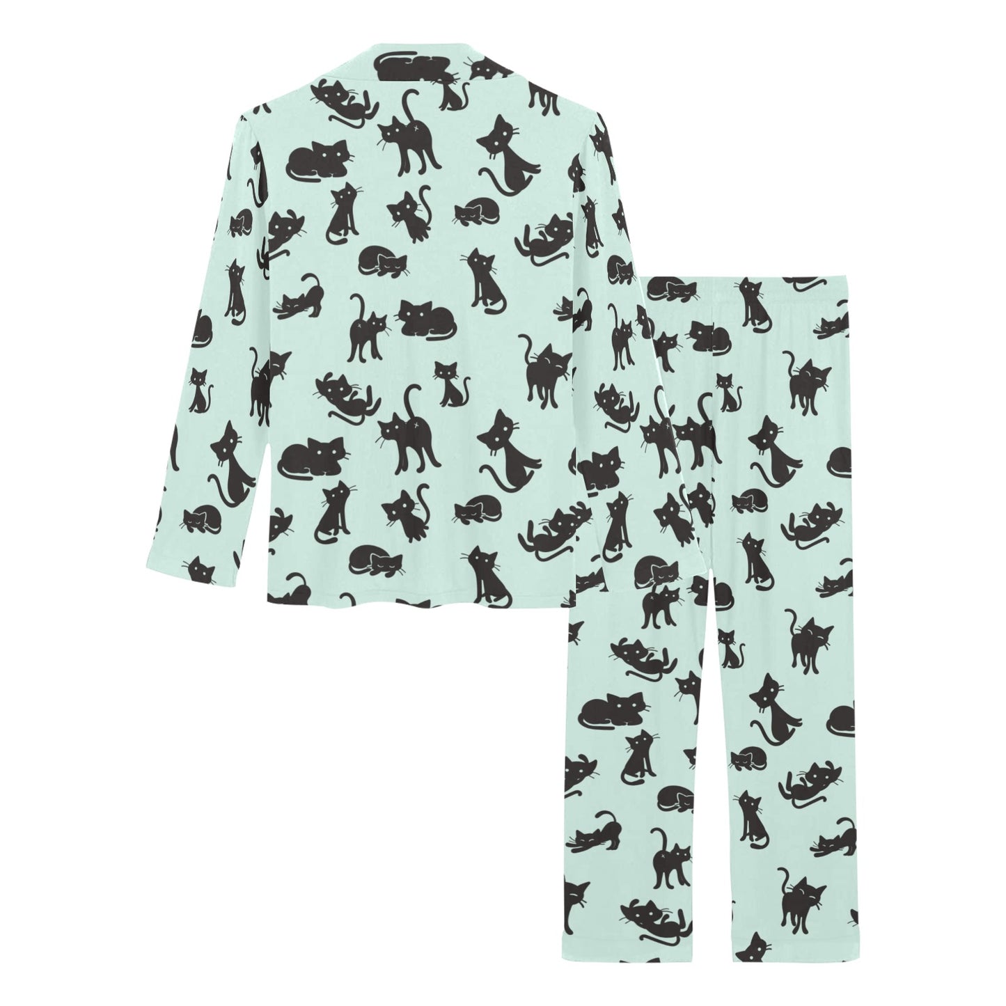 Black Cat Pattern Print Design 04 Women's Long Pajama Set