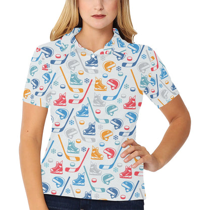 Hockey Equipment Print Design LKS301 Women's Polo Shirt