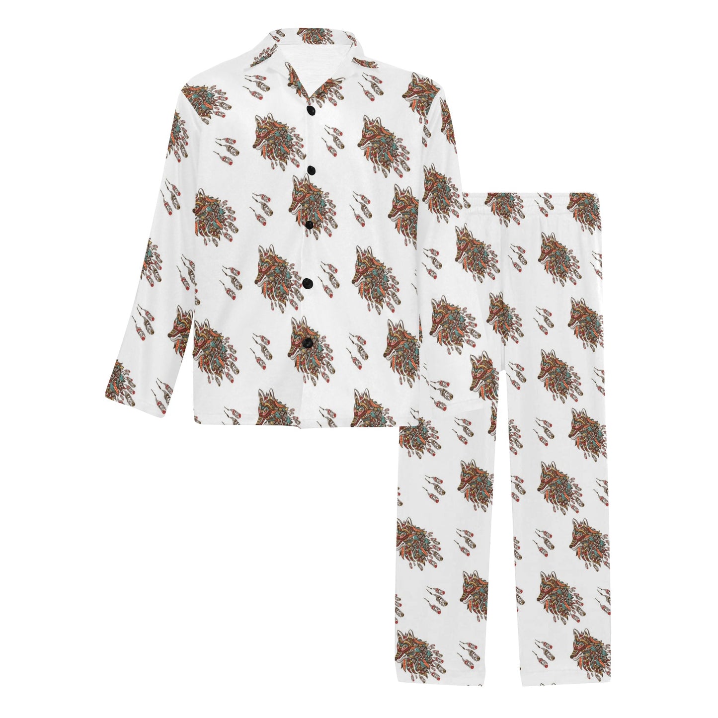 Aztec Wolf Pattern Print Design 02 Men's Long Pajama Set