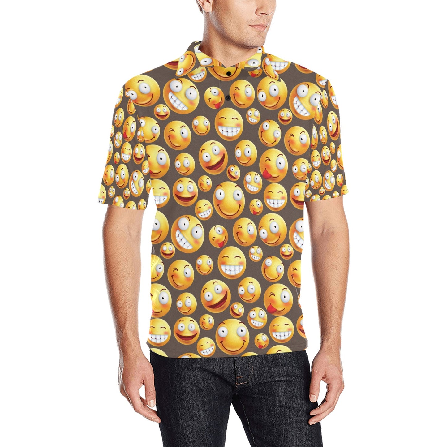 Smiley Face Emoji Print Design LKS303 Men Polo Shirt