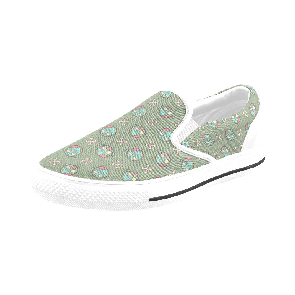 Zombie Print Design LKS301 White Slip Ons Canvas Women's Shoes