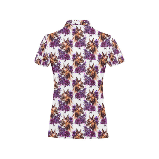 Chihuahua Purple Floral Women's Polo Shirt