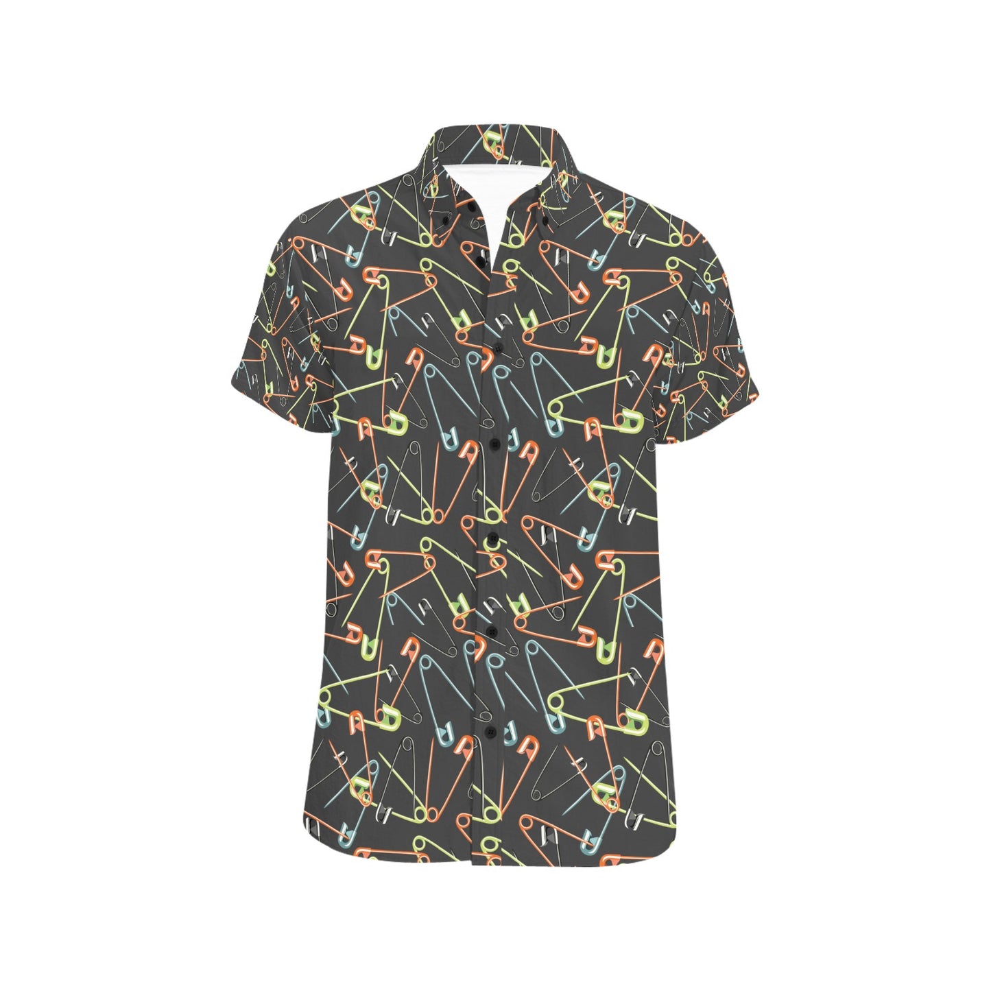 Safety Pin Print Design LKS301 Men Short Sleeve Button Up Shirt