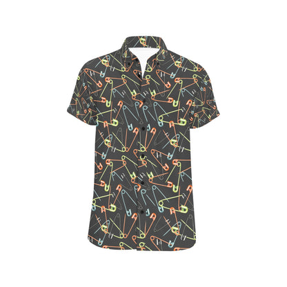 Safety Pin Print Design LKS301 Men Short Sleeve Button Up Shirt