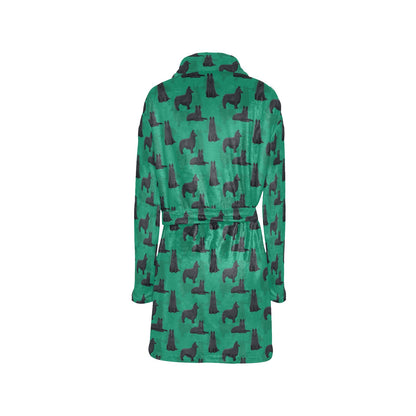 Belgian Sheepdog Pattern Print Design 01 Women's Fleece Robe