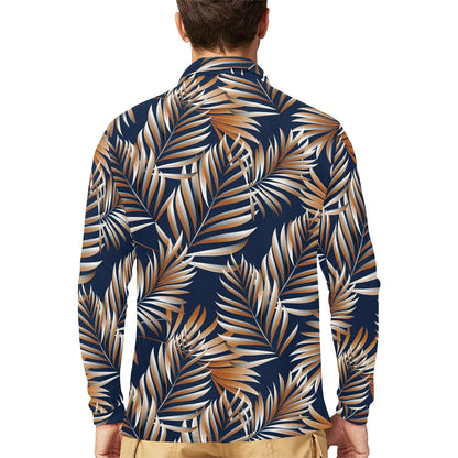 Tropical Flower Pattern Print Design TF07 Long Sleeve Polo Shirt For Men's