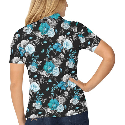Rose Pattern Print Design A02 Women's Polo Shirt