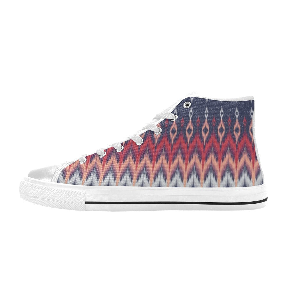 Ikat Print Design LKS401 Men's High Top Canvas Shoes