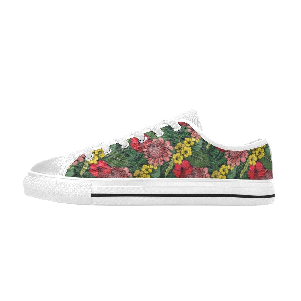Summer Floral Print Design LKS305 Women's White Low Top Shoes