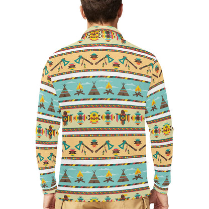 American indian Life Pattern Long Sleeve Polo Shirt For Men's