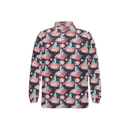 Bluebird Pattern Print Design 02 Long Sleeve Polo Shirt For Men's