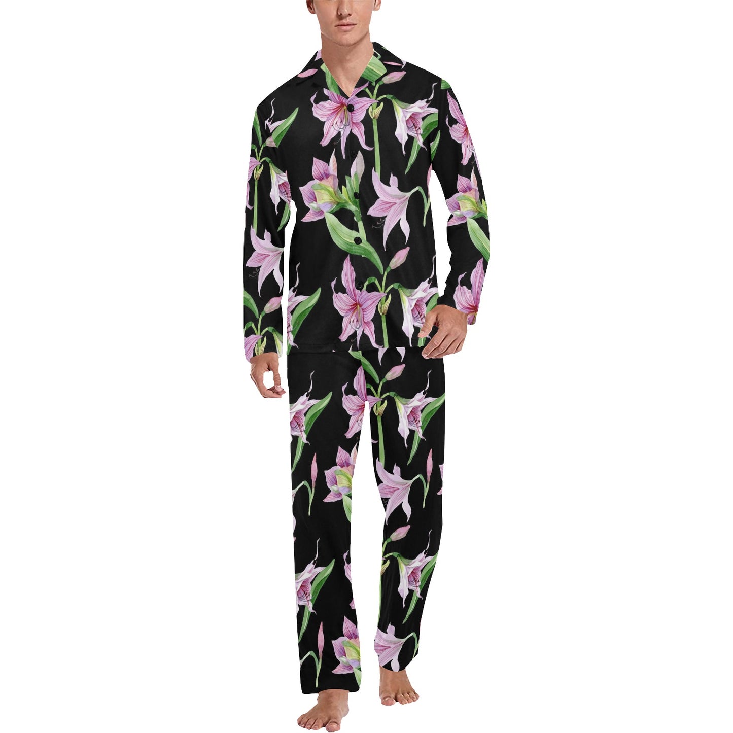 Amaryllis Pattern Print Design AL08 Men's Long Pajama Set