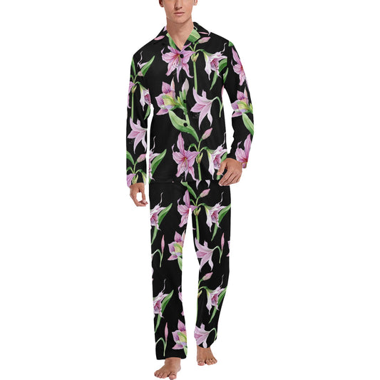 Amaryllis Pattern Print Design AL08 Men's Long Pajama Set