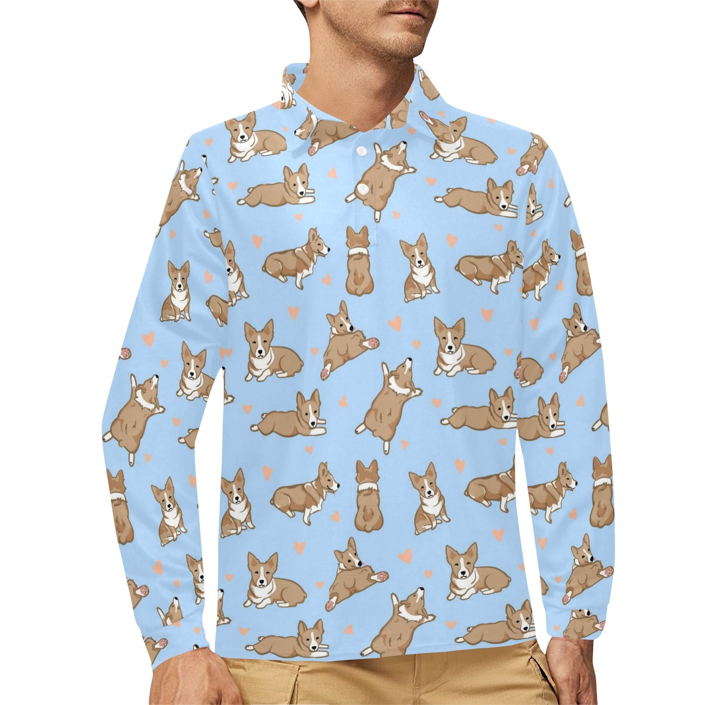 Pembroke Welsh Corgis Pattern Print Design A05 Long Sleeve Polo Shirt For Men's