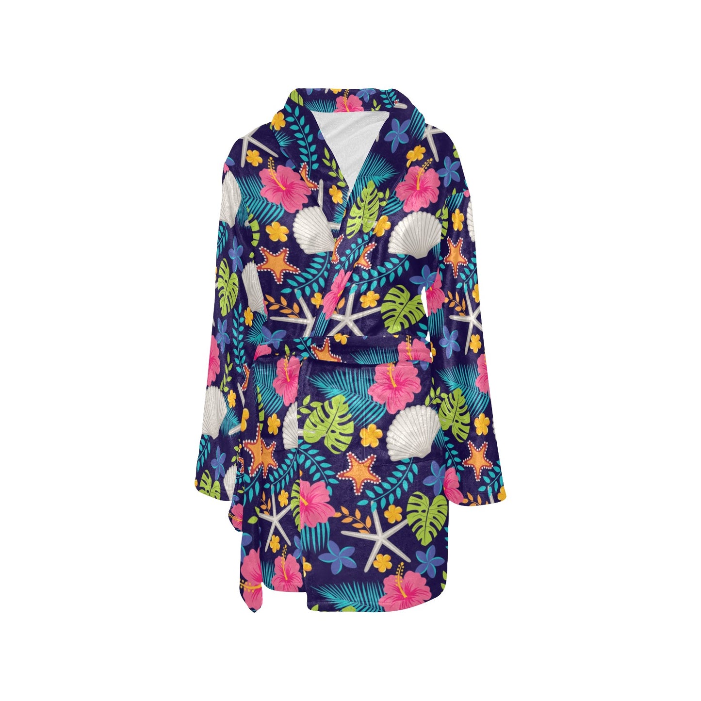 Beach Seashell Floral Theme Women's Fleece Robe