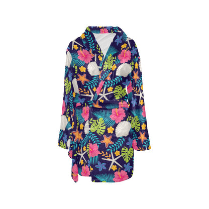 Beach Seashell Floral Theme Women's Fleece Robe