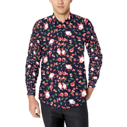 Santa Christmas Themed Print Design LKS304 Men's Long Sleeve Dress Shirt
