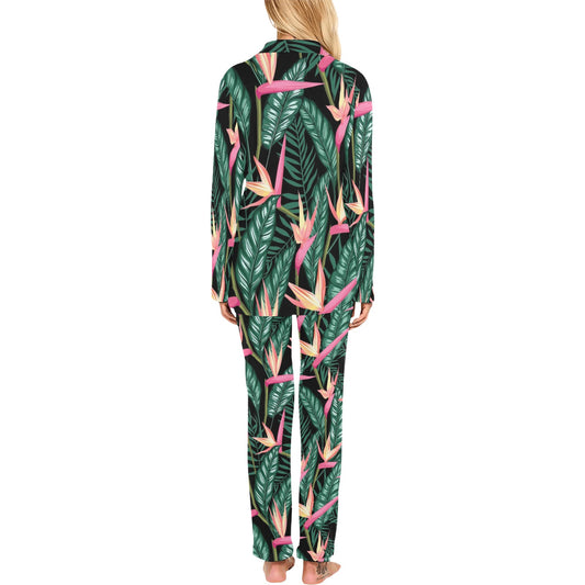 Bird Of Paradise Pattern Print Design BOP03 Women's Long Pajama Set