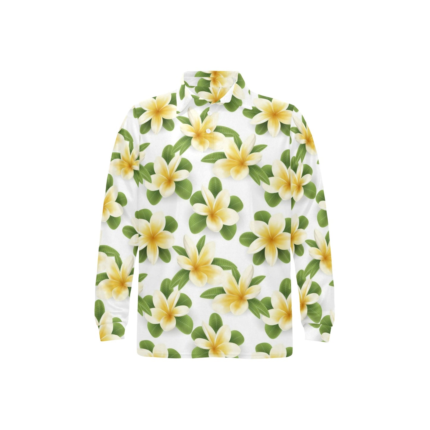 Yellow Plumeria Pattern Print Design PM012 Long Sleeve Polo Shirt For Men's