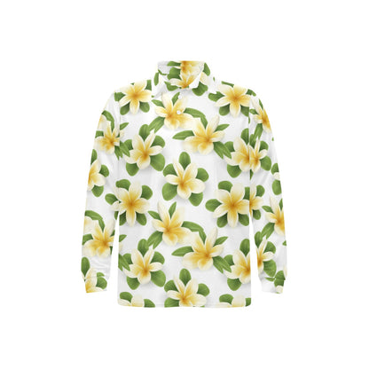 Yellow Plumeria Pattern Print Design PM012 Long Sleeve Polo Shirt For Men's