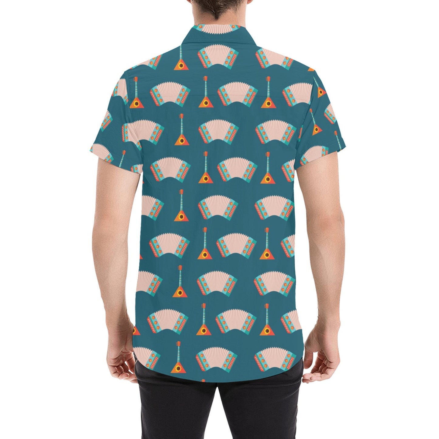 Accordion Print Design LKS402 Men Short Sleeve Button Up Shirt