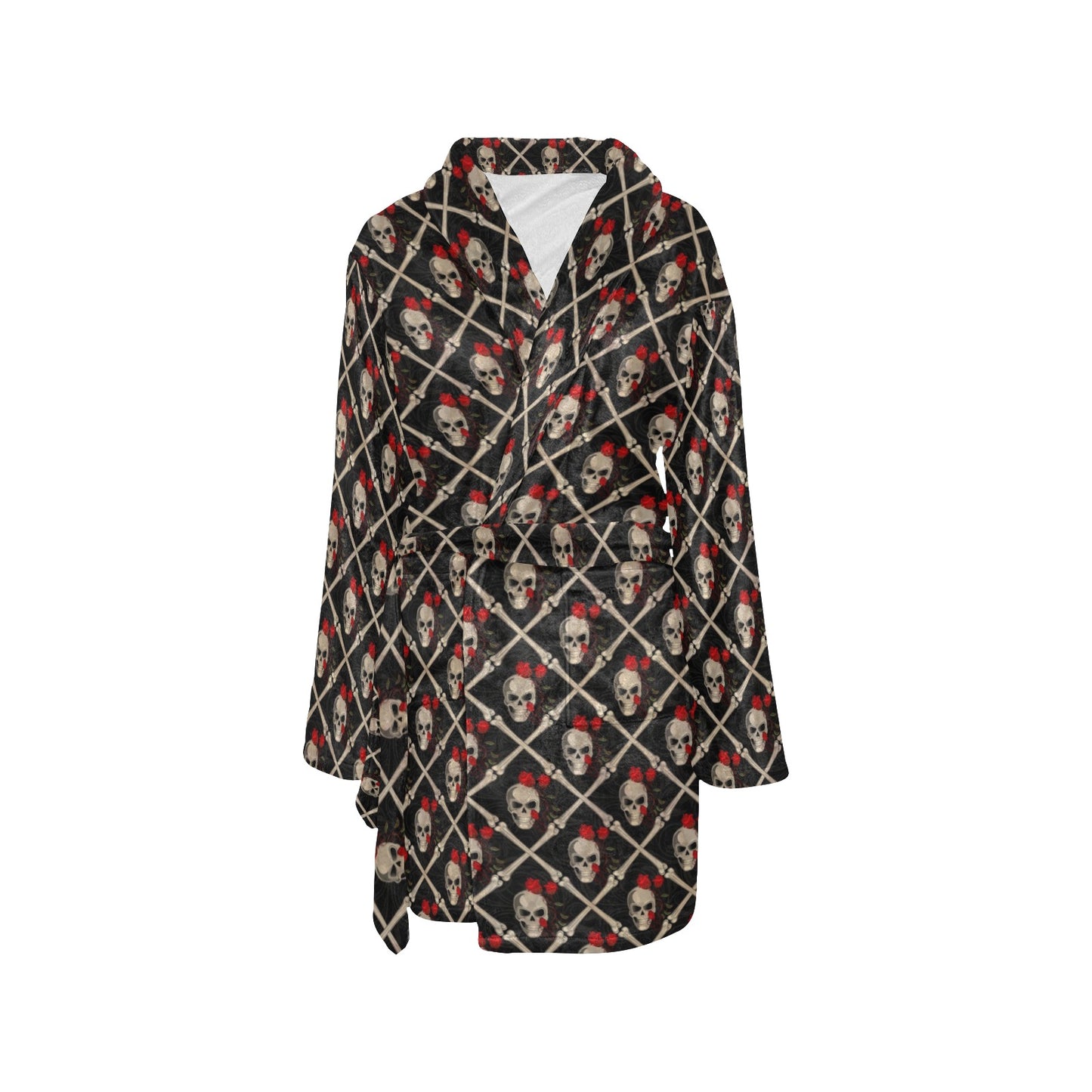 Skull Roses Bone Design Themed Print Women's Fleece Robe