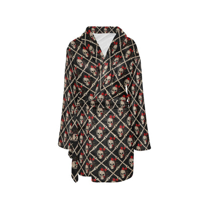 Skull Roses Bone Design Themed Print Women's Fleece Robe