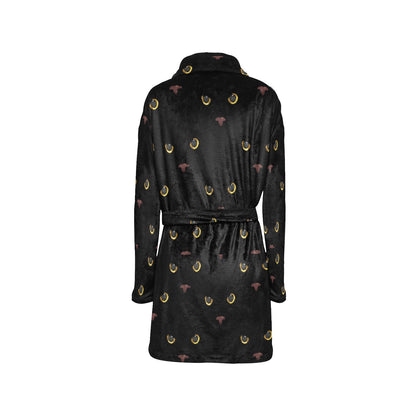 Black Cat Face Print Pattern Women's Fleece Robe