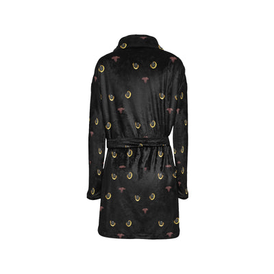 Black Cat Face Print Pattern Women's Fleece Robe