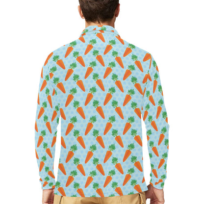Carrot Pattern Print Design 01 Long Sleeve Polo Shirt For Men's