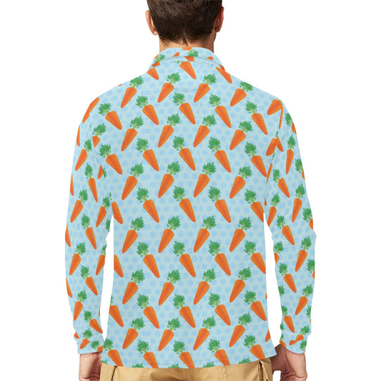 Carrot Pattern Print Design 01 Long Sleeve Polo Shirt For Men's