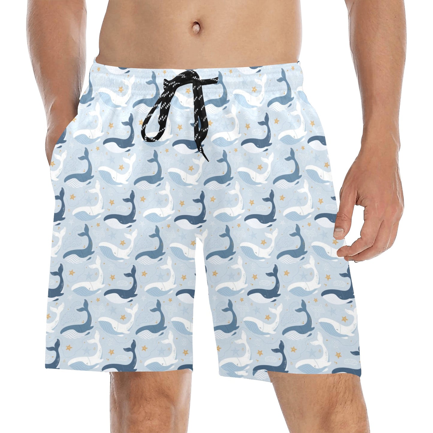 Whale Print Design LKS305 Men's Swim Trunks Beach Shorts