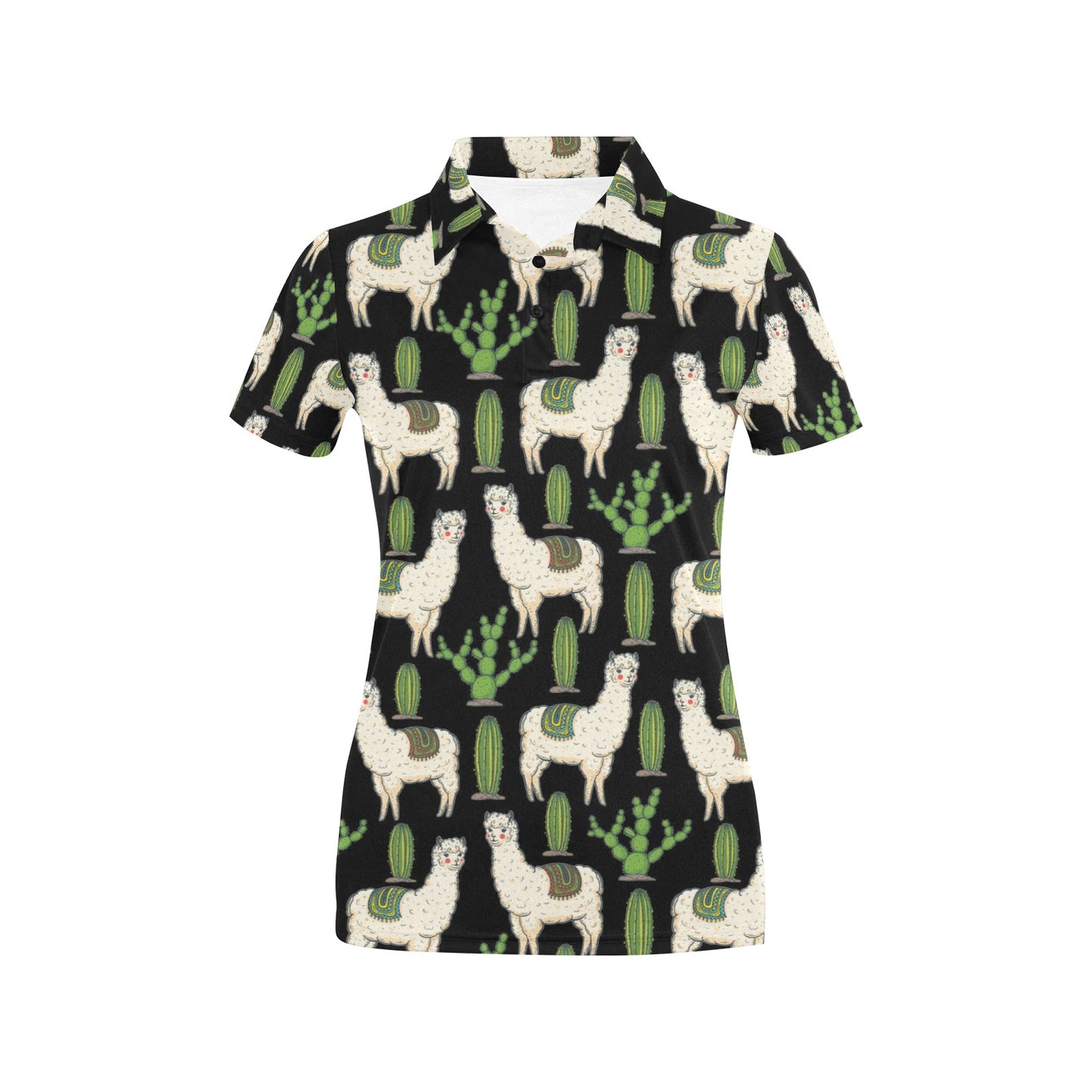 Llama Cactus Pattern Print Design 011 Women's Polo Shirt