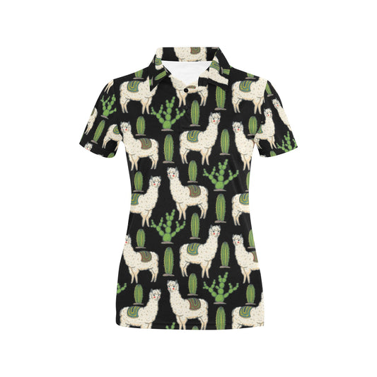 Llama Cactus Pattern Print Design 011 Women's Polo Shirt