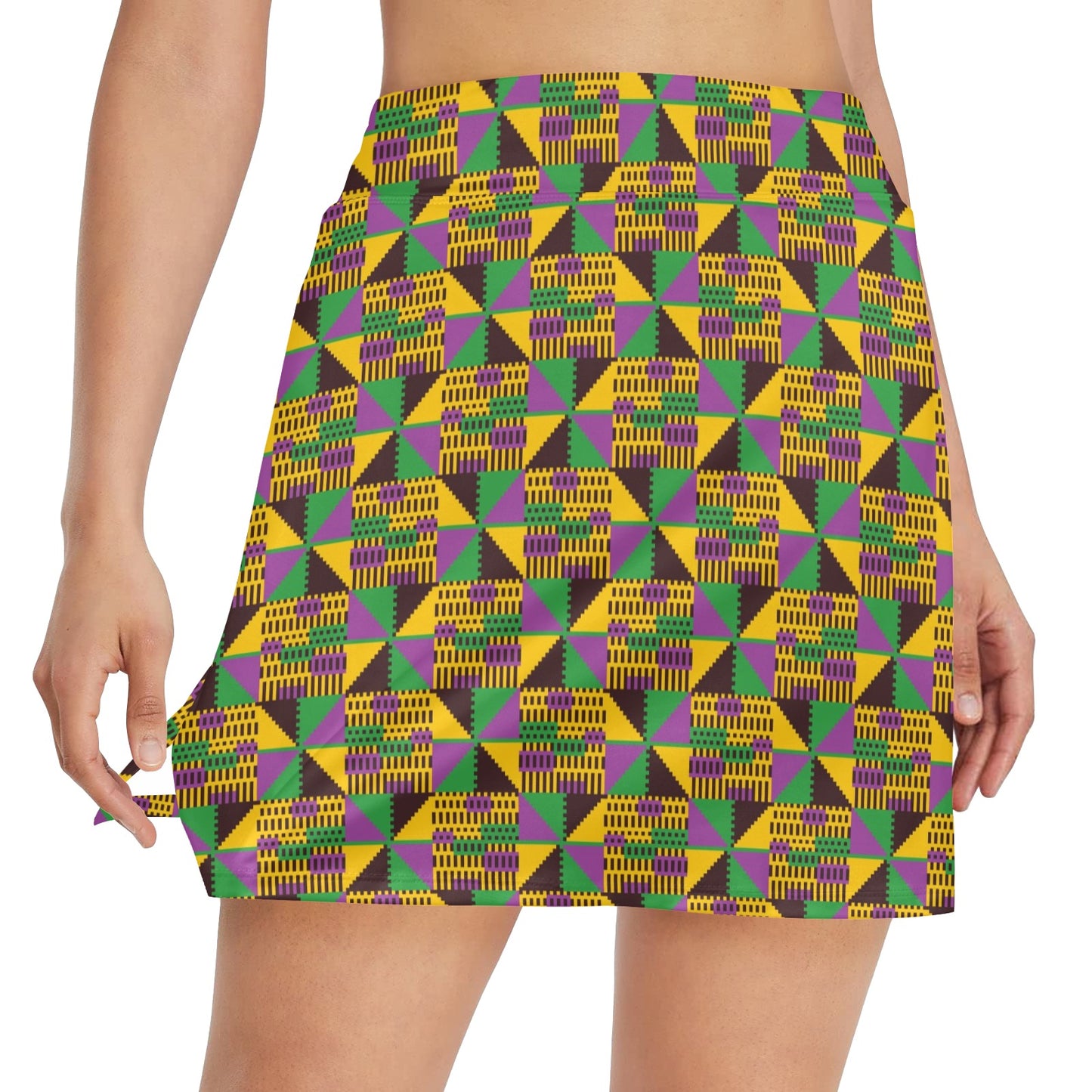 Kente Triangle Design African Print 17" Golf & Pickleball Skort with Pockets