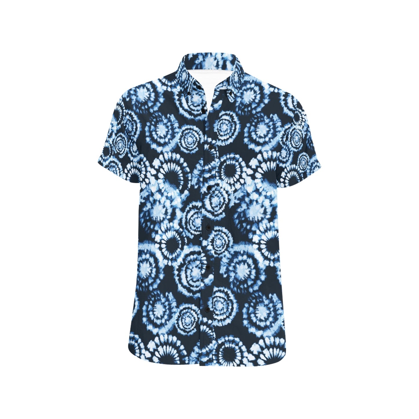 Tie Dye Dark Blue Print Design LKS306 Men Short Sleeve Button Up Shirt
