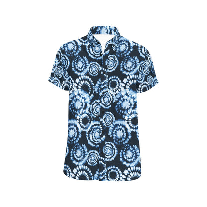 Tie Dye Dark Blue Print Design LKS306 Men Short Sleeve Button Up Shirt