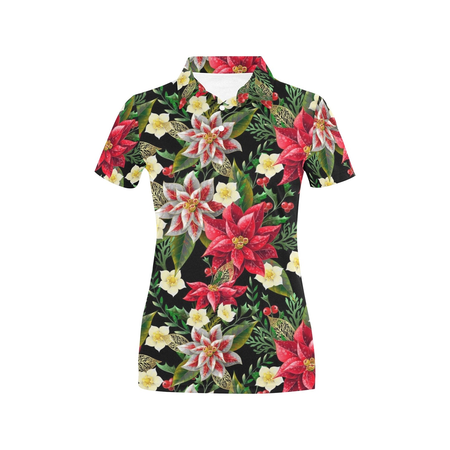 Poinsettia Pattern Print Design POT05 Women's Polo Shirt