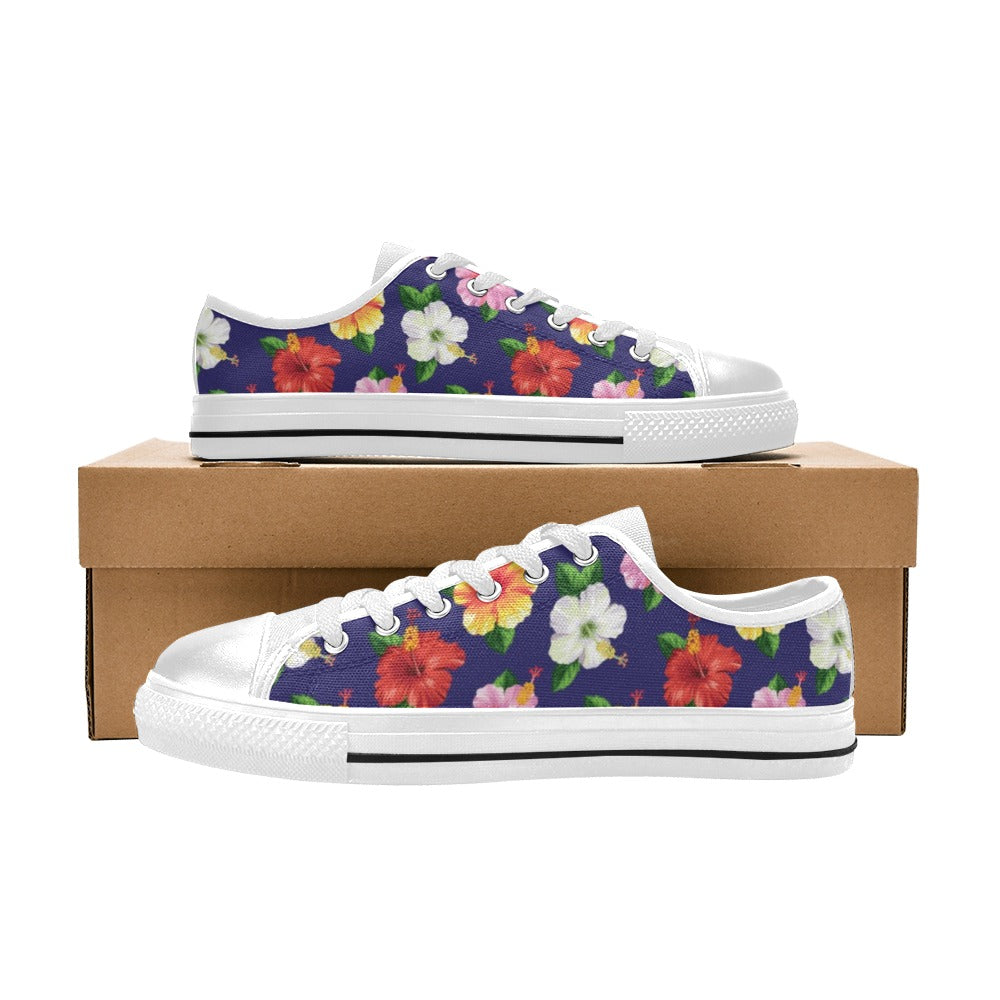 Hibiscus Colorful Print Design LKS301 Women's White Low Top Shoes