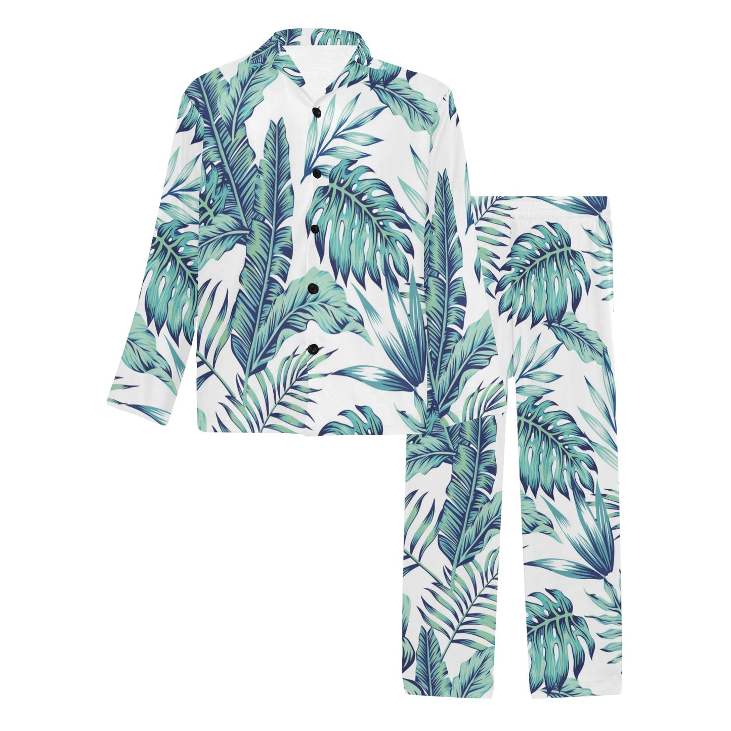 Pattern Tropical Palm Leaves Men's Long Pajama Set
