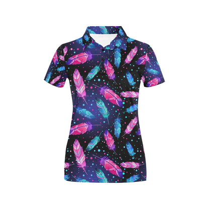 Feather Colorful Boho Design Print Women's Polo Shirt