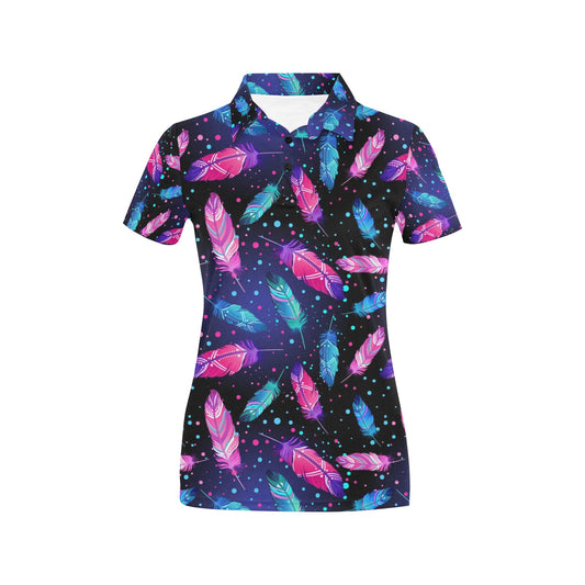 Feather Colorful Boho Design Print Women's Polo Shirt