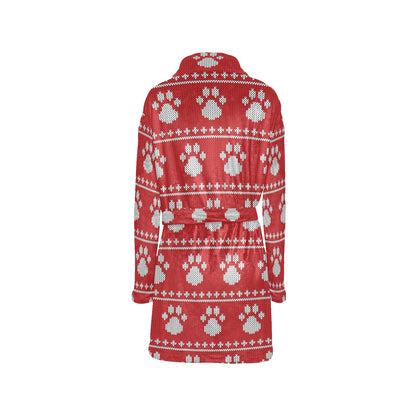 Knit Paw Pattern Print Design 03 Women's Fleece Robe