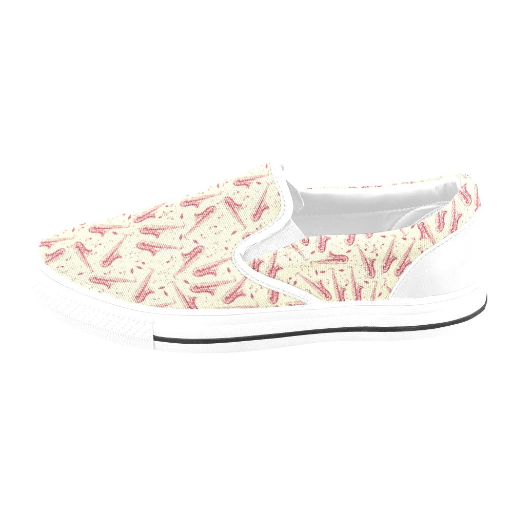 Saxophone Print Design LKS402 White Slip Ons Canvas Women's Shoes