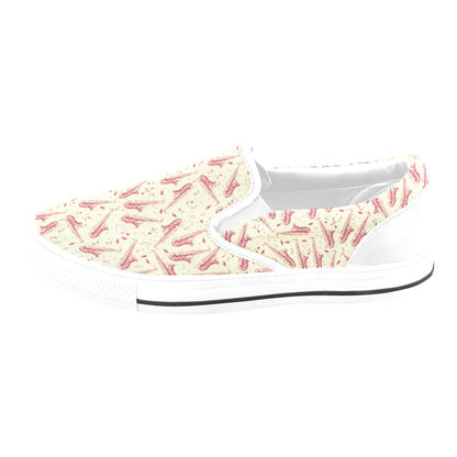 Saxophone Print Design LKS402 White Slip Ons Canvas Women's Shoes